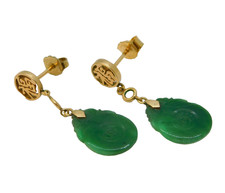 Brincos vintage de ouro amarelo 14 quilates e painel de jade com gota c1970, usado comprar usado Brincos vintage de ouro amarelo 14 quilates e painel de jade com gota c1970, usado comprar usado  Enviando para Brazil