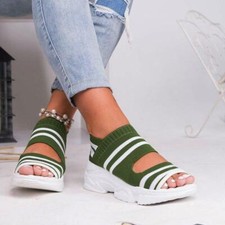 Sandálias femininas de tecido elástico chinelo oco parte inferior grossa verão sapatos casuais comprar usado  Enviando para Brazil