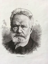 Impresión Grabado XIX Victor Hugo Escritor Poeta Francia Política segunda mano  Embacar hacia Mexico