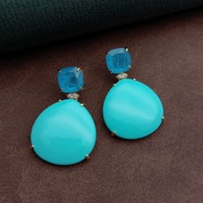 Pendientes colgantes azul turquesa cristal curativo joyería boho segunda mano  Embacar hacia Mexico