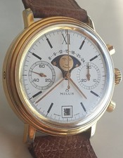 Chronograph Moonphase Milus Valjoux Vintage Watch Swiss Gold Plated Rare comprar usado  Enviando para Brazil