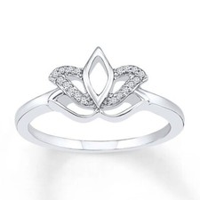 Moissanites brancos brilhantes corte redondo com anel design de flor de lótus ouro branco 10K comprar usado  Enviando para Brazil