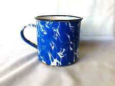 CANECA ANTIGA c1910 azul cobalto redemoinho ágata esmalte granito 3 5/8" comprar usado  Enviando para Brazil