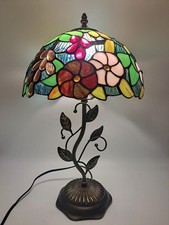 Usado, Abajur de mesa estilo Tiffany vermelho laranja vitral flores rosas lâmpadas LED 24”H comprar usado  Enviando para Brazil