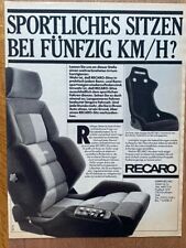 Recaro Sportowe siedzenie Fotel kubełkowy Oldtimer Sport Oryginał 1985 Vintage Reklama na sprzedaż  Wysyłka do Poland