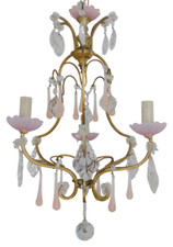 Candelabro antigo rosa pêssego gotas de opalina contas de copo MURANO RARO 3 luzes 1930, usado comprar usado  Enviando para Brazil