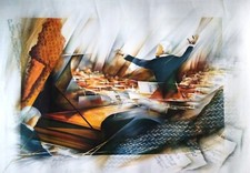 Grande lithographie signée d'occasion  Vernon