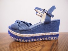 Novas Sandálias AREZZO Azul Denim Salto Alto Plataforma Cunha Tamanho 37 EUA 6.5, usado comprar usado  Enviando para Brazil