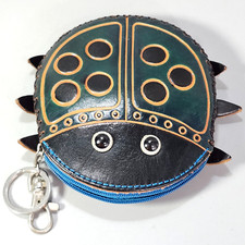 Mochila carteira moeda joaninha couro chaveiro verde inseto tribal bolsa com zíper 3"x5" comprar usado  Enviando para Brazil