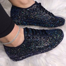 Sapatos esportivos femininos lisos glitter corrida caminhada bling tênis conforto moda comprar usado  Enviando para Brazil