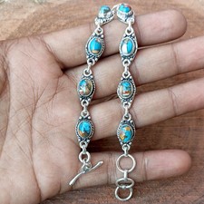 Pulseira feminina feita à mão de prata esterlina 925 pedra turquesa ostra espinhosa #151 comprar usado  Enviando para Brazil
