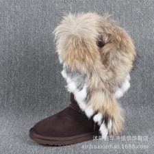 Bota de tornozelo quente inverno feminina couro real acabamento de pele de coelho de raposa sapatos lisos comprar usado  Enviando para Brazil