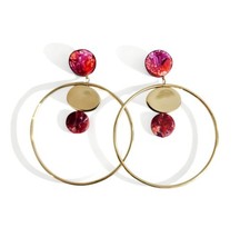 Brincos com argolas de design de dinossauro em tom dourado redemoinho vermelho resina joias comprar usado Brincos com argolas de design de dinossauro em tom dourado redemoinho vermelho resina joias comprar usado  Enviando para Brazil