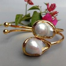 Pulseira folheada a ouro pérola barroca branca cultivada comprar usado  Enviando para Brazil