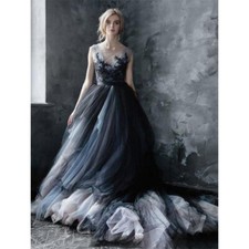Vestido de noiva gótico preto de tule degradê sem costas linha A vestidos de festa =-= comprar usado  Enviando para Brazil