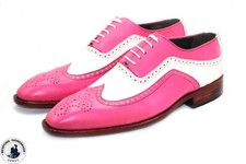 Usado, Sapato Oxford Masculino Rosa e Branco Brogue Couro Ponta de Asa Corte Inteiro Feito à Mão Masculino comprar usado  Enviando para Brazil