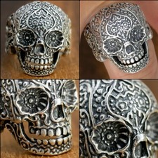 Anel masculino de prata esterlina 925 g g gótico tatuagem floral açúcar mexicano EUA 13, usado comprar usado  Enviando para Brazil