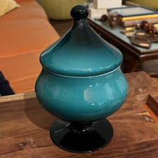 Empoli caixa de vidro prato de doces tampa de tenda de circo azul rico vintage MCM meados do século 7,5”, usado comprar usado  Enviando para Brazil