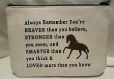 Cavalos 9x6" Bolsa de Maquiagem Cosmética Forrada Zíper Lona Braver Stronger Smarter Love, usado comprar usado  Enviando para Brazil