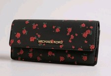 Usado, Novo sem etiquetas! Carteira plana Michael Kors jet set preta vermelha ouro rosa logotipo MK comprar usado  Enviando para Brazil