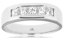 ANEL MASCULINO CANAL SEMI OCTÓGONO PEDRA PRINCESA 3D OURO BRANCO 14K DIAMANTE 1,10 CT comprar usado  Enviando para Brazil