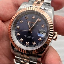 Seikojust moldura canelada ouro rosa | Relógio automático de safira NH35, usado comprar usado  Enviando para Brazil