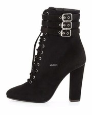 Botas femininas de salto alto com cadarço preto camurça falsa fivela sapatos comprar usado  Enviando para Brazil