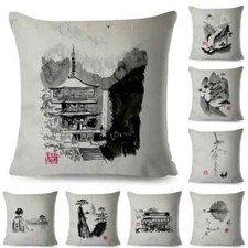 Capa de almofada de tinta estilo japonês lindo cenário travesseiro fronha gato menina comprar usado  Enviando para Brazil