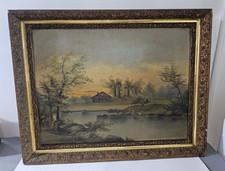 Vintage F.W. Pintura a óleo Devoe & Co. no quadro da academia - Cabine/lagoa com barco comprar usado  Enviando para Brazil