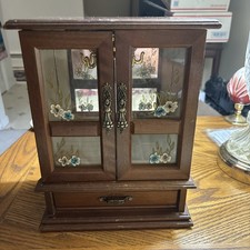 Caixa de joias estilo guarda-roupa de madeira vintage gaveta de música, giradores/slots de anel comprar usado  Enviando para Brazil