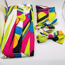 Vintage Mr. Night Tie'm Bow Tie Cummerbund Kerchief Conjunto Multi Brilhante Saks comprar usado  Enviando para Brazil