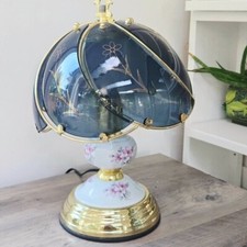 Lâmpada de toque vintage dos anos 1980 – Abajur de vidro fumê, detalhes florais, base cerâmica, usado comprar usado  Enviando para Brazil