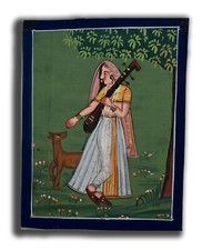 Ragni Holding Sitar Retrato Hecho a Mano Pintura Miniatura 15.9X10.8cm Pn3815 CM comprar usado  Enviando para Brazil