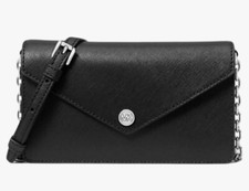 Bolsa tiracolo Michael Kors pequena envelope de couro Saffiano preta/prata nova com etiquetas comprar usado Bolsa tiracolo Michael Kors pequena envelope de couro Saffiano preta/prata nova com etiquetas comprar usado  Enviando para Brazil