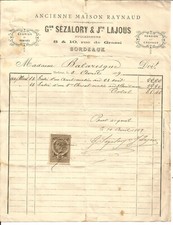 Bordeaux invoice 1889.sézalor d'occasion  Expédié en Belgium