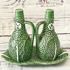 Usado, RARO óleo Aioli e vinagre placa cruet cerâmica verde folha de repolho design Portugal comprar usado  Enviando para Brazil