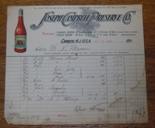 Recibo antigo de 1898 - Joseph Campbell Preserve Co. Ketchup - Camden NJ comprar usado  Enviando para Brazil