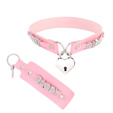 Usado, Faça Você Mesmo Colar Coração Maricas LOCK SLAVE Gargantilha Couro Pu BDSM Presente Colar Personalizado comprar usado  Enviando para Brazil