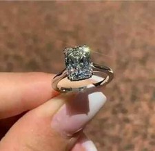 Anel solitário de noivado de diamante corte radiante 3 quilates criado em laboratório ouro branco 14K FN comprar usado  Enviando para Brazil
