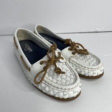 Sapatos femininos Sperry Top Sider Aubrey couro tecido barco tamanho 5M branco C5 comprar usado  Enviando para Brazil
