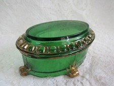 Vidro de arte antigo acabamento em ouro verde esmeralda vaidade frasco de bugigangas caixa -- gravado 1917 comprar usado  Enviando para Brazil