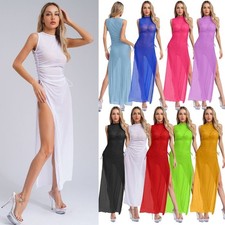 Vestido de praia feminino maxi transparente biquíni sem mangas transparente gola redonda comprar usado  Enviando para Brazil