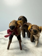 Juego de 3 perros de tela primitiva hechos a mano de arte popular segunda mano  Embacar hacia Mexico