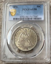 1876 Seated Liberty Half ~ PCGS AU58 ~ ORIGINAL ~ Brilho em tons gelados ~Fresco NOVO comprar usado  Enviando para Brazil