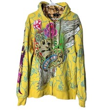 Jaqueta com capuz Christian Audigier Spellout zíper completo caveira tamanho 2XL motociclista artística comprar usado  Enviando para Brazil
