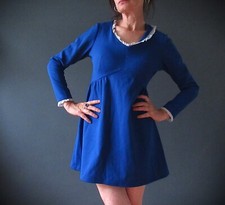 Mini Vestido Mod Vintage Anos 60 Anos 70 Feito à Mão Azul Cobalto Crimplene Pequeno comprar usado  Enviando para Brazil