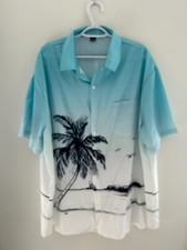 Camisa havaiana masculina - Azul claro/branco com palmeira - Tamanho 3XL - Nova sem etiquetas comprar usado  Enviando para Brazil