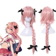 Peruca cosplay FGO Fate Apocrypha Astolfo longa trançada rabo de cavalo bowknot festa, usado comprar usado  Enviando para Brazil