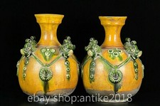 Usado, 10" Antigo Chinês Tangsancai Porcelana Dinastia Dragão 2 Orelhas Garrafa Vaso Par comprar usado  Enviando para Brazil