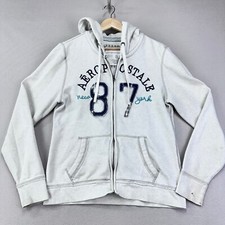 Moletom com capuz vintage Aeropostale feminino GG cinza forrado térmico zíper completo ano 2000 comprar usado  Enviando para Brazil
